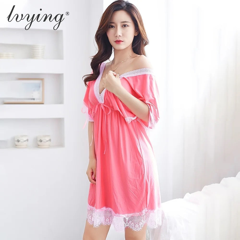 Basic Lingerie V Neck Half Sleeves Nighty