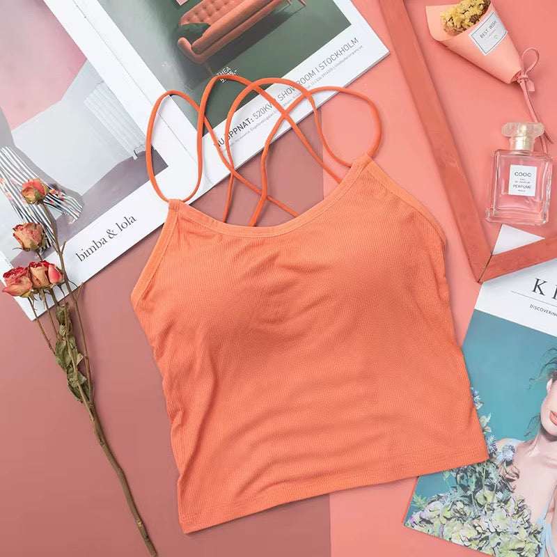Intimate Strappy Back Camisole Crop Top – Padded Tank for Women