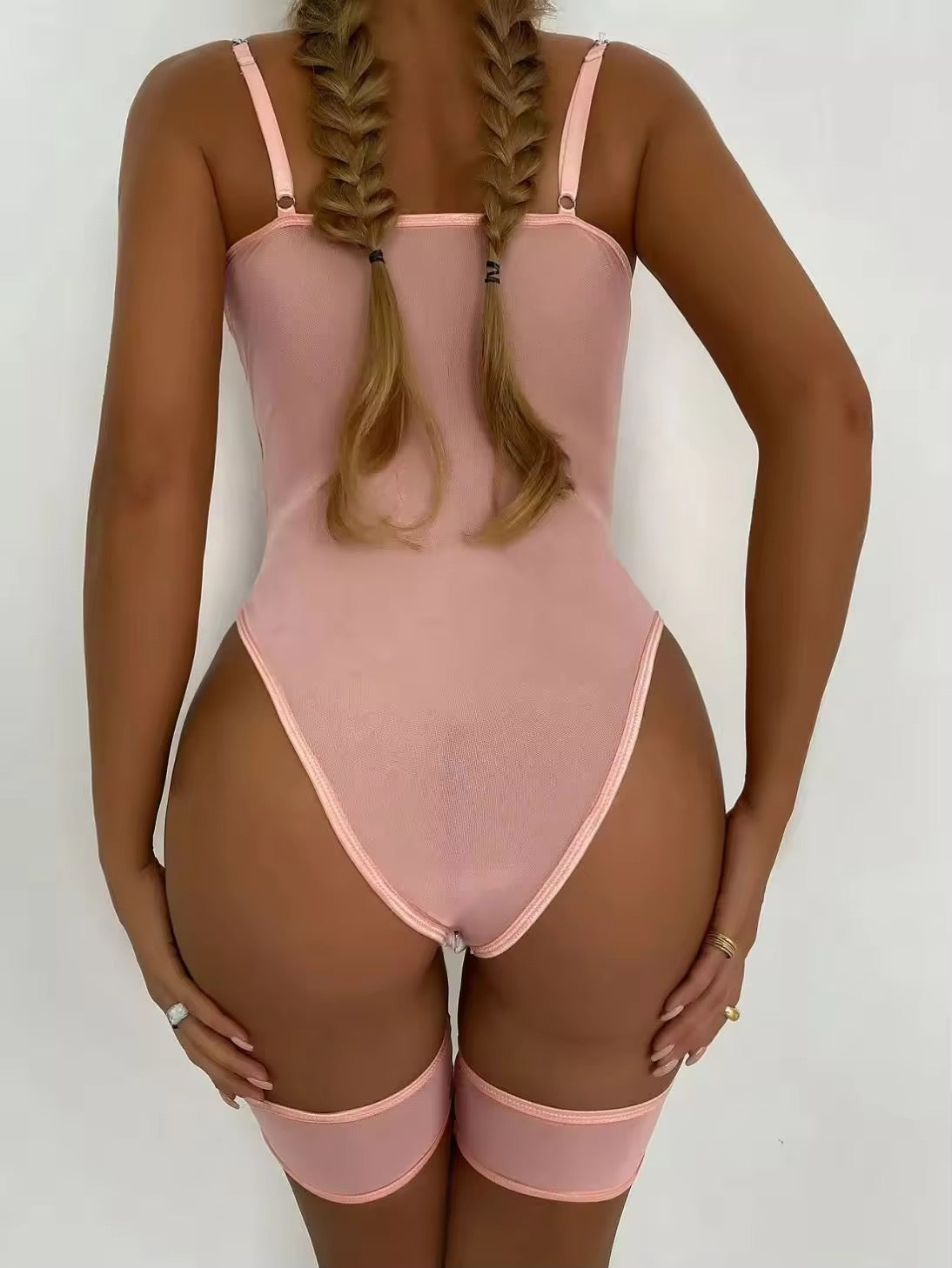 Intimate Sky Floral Garter Bodysuit | Blue Embroidery & Chain Straps
