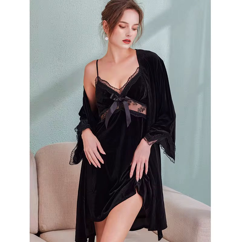 Intimate Satin Velvet Nighty with Robe Lingerie