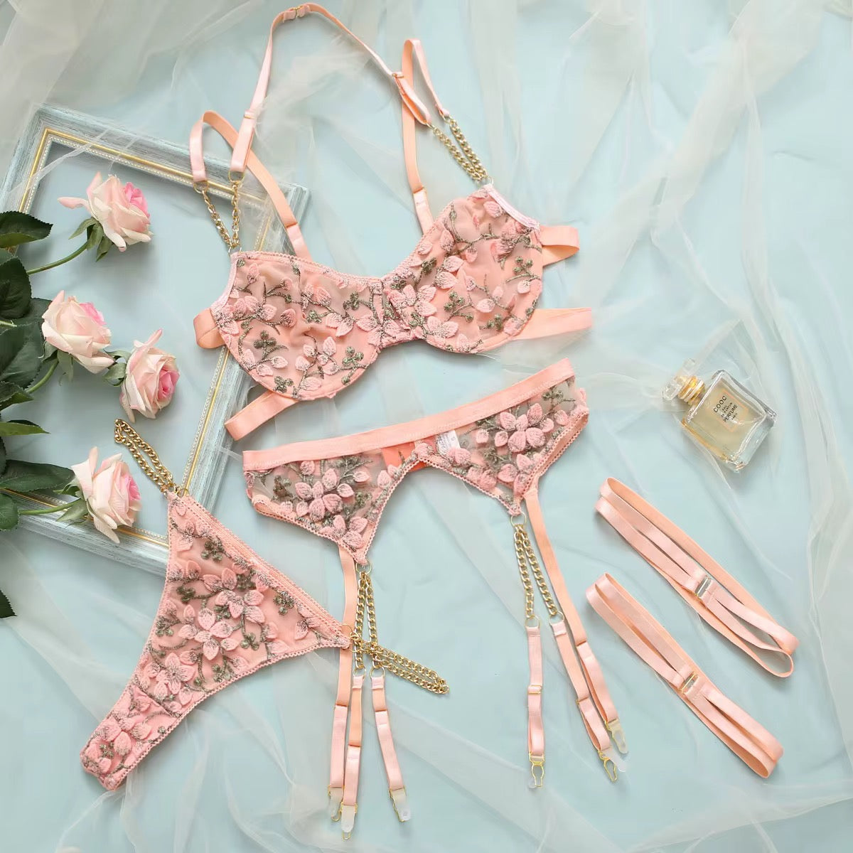 Intimate Rose Pink Garter Lingerie