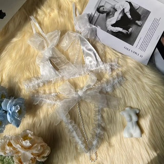 Intimate Pearl Bow Bikini Lingerie Set Ruffle Bra and Panty