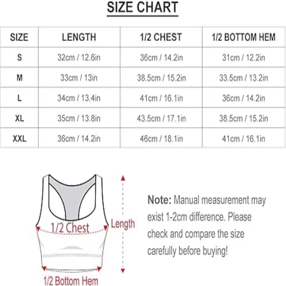 Size chart for a garment with measurements in centimeters and inches.