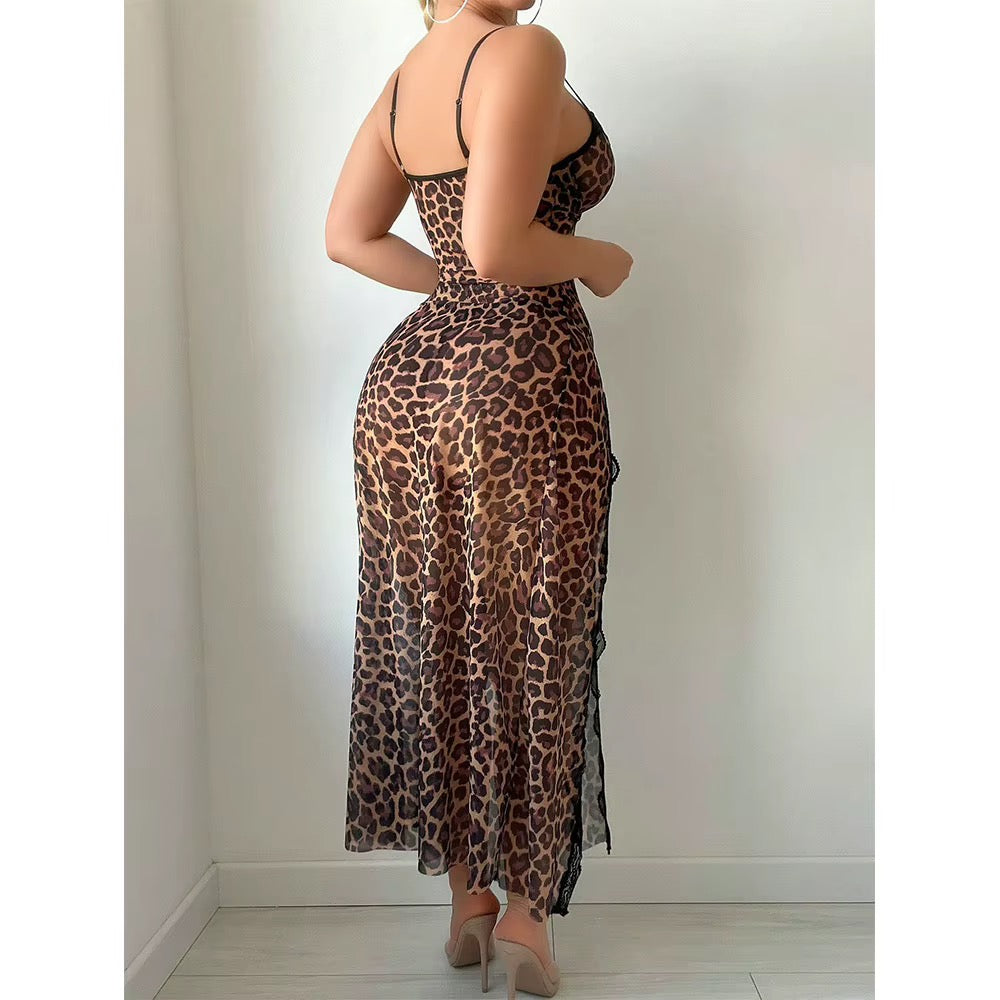 Intimate Lioness Lingerie Open Side Slits Leopard nighty