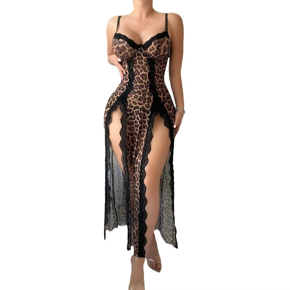 Intimate Lioness Lingerie Open Side Slits Leopard nighty
