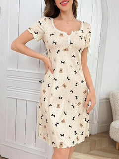 Intimate Floral Lace V-Neck Nighty Loungewear Lingerie Dress