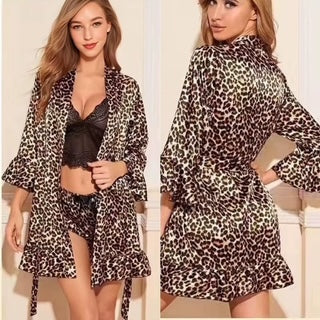Leopard Three Piece Lingerie with Bralette and Shorts