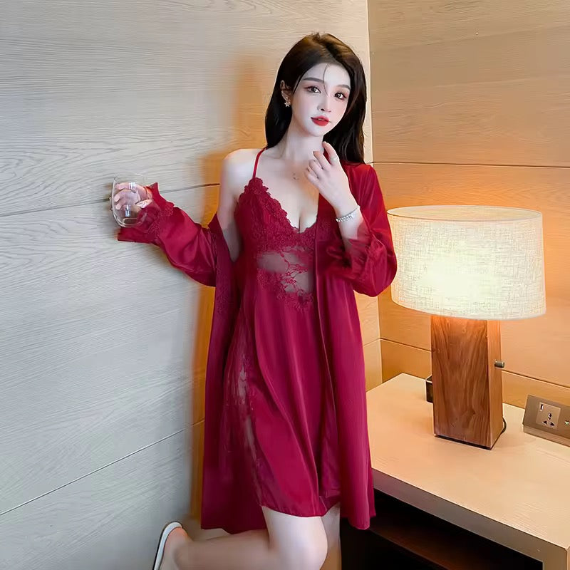 Silk Satin Robe with Inner Fancy Long Sleeves