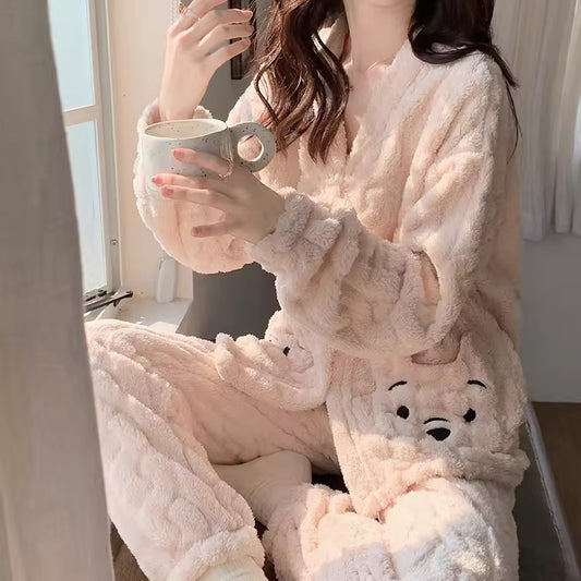 Cozy Plush Faux Fur Pajama Set - Button-Up Jacket & Trousers