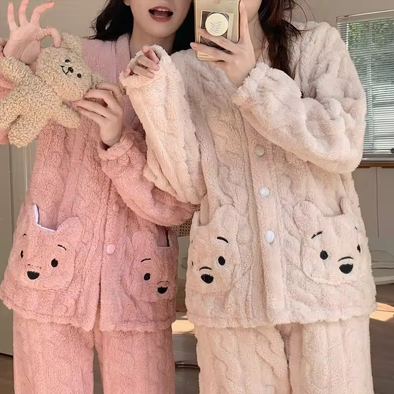 Cozy Plush Faux Fur Pajama Set - Button-Up Jacket & Trousers