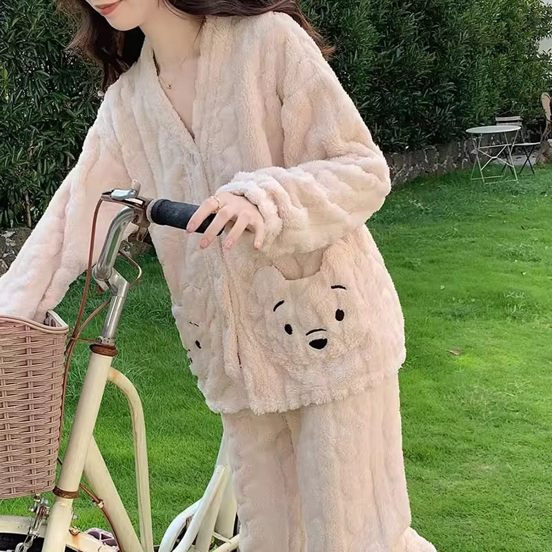 Cozy Plush Faux Fur Pajama Set - Button-Up Jacket & Trousers