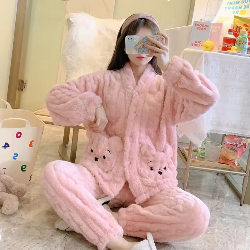 Cozy Plush Faux Fur Pajama Set - Button-Up Jacket & Trousers