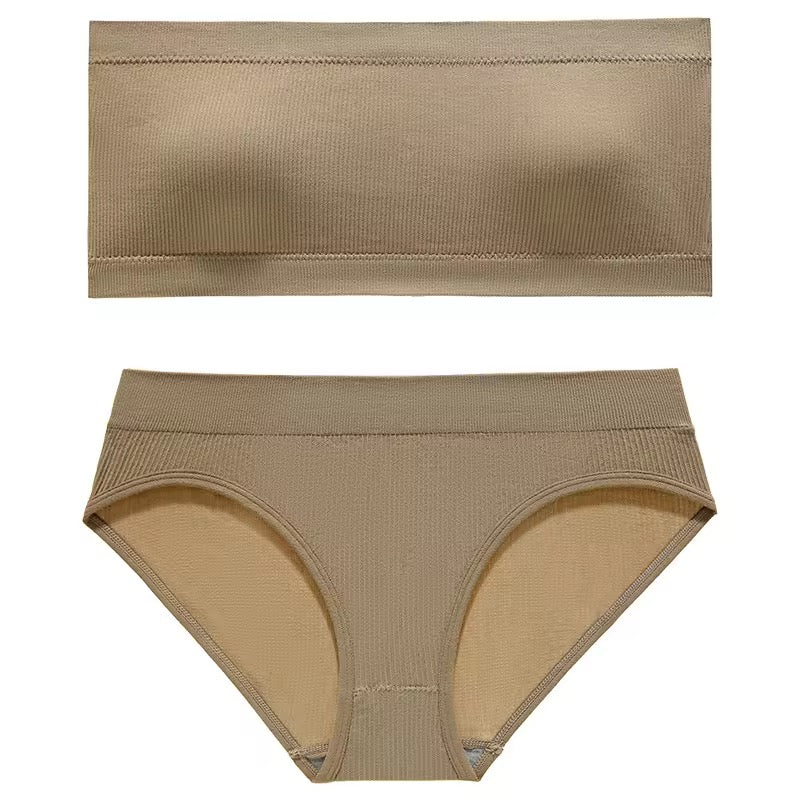 Beige women's underwear set on a white background
