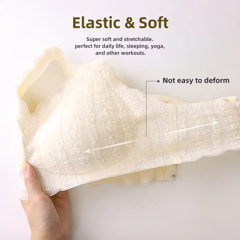 Elastic and soft material being stretched with text on a white background