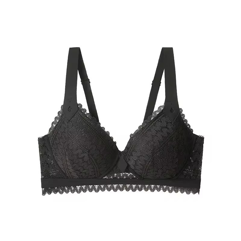Black lace bra on a white background