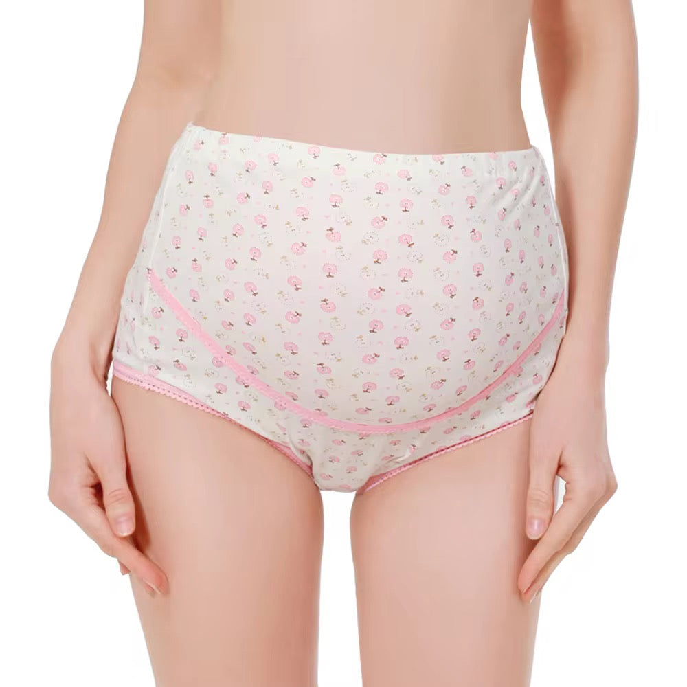 White underwear with pink floral pattern on a white background
