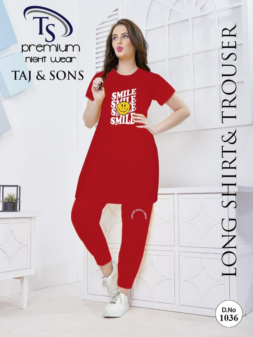 Intimate Cotton PJ Dress with Long Shirt Casual Loungewear red