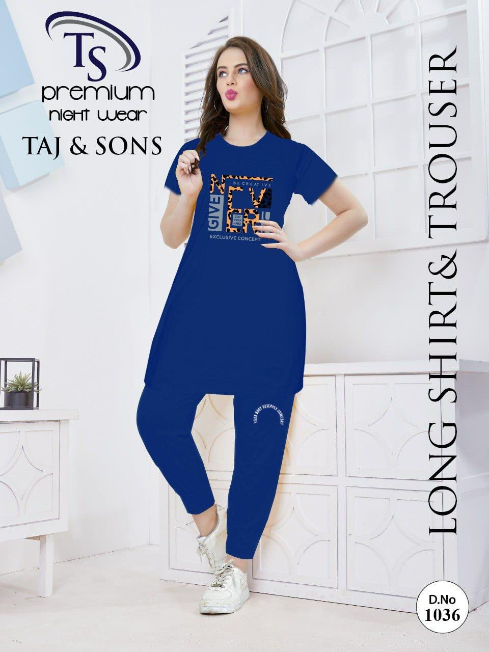 Intimate Cotton PJ Dress with Long Shirt Casual Loungewear blue