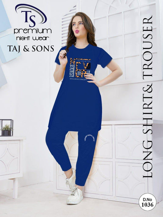 Intimate Cotton PJ Dress with Long Shirt Casual Loungewear blue